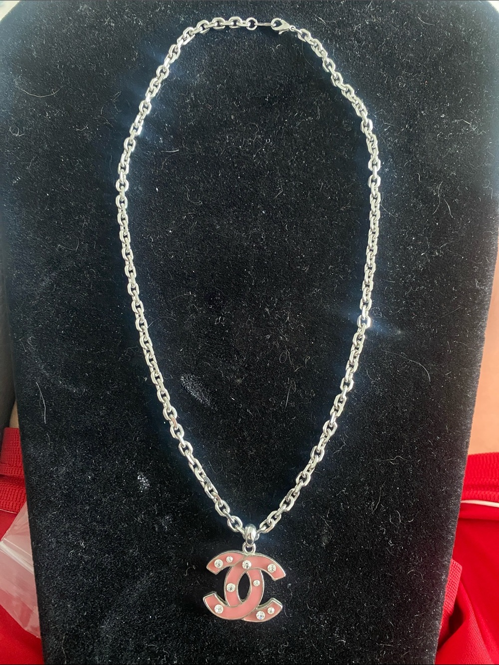Designer Silver-Tone Interlocking Pendant Necklace - Pink Accents